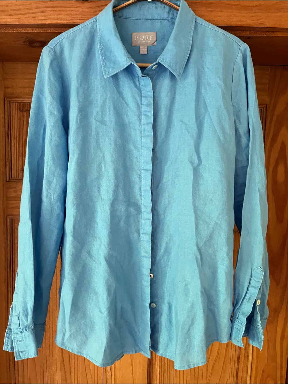 Pure Collection 100% Linen Sky Blue Long-Sleeve Shirt - Medium Womens 8-10 EU 40